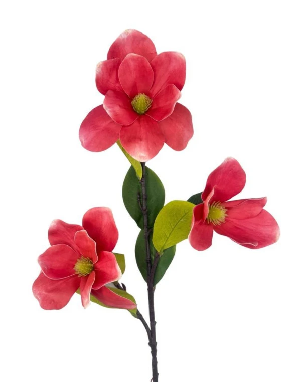 Nettenevime Yapay Çiçek Pembe Koyu Manolya Islak Doku 3 Kafalı Uzun Dal Çiçek Flowers 95cm