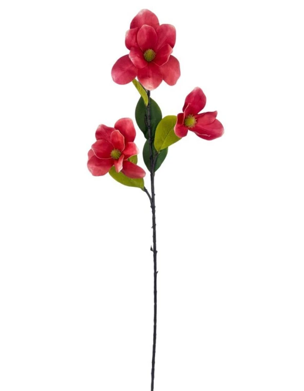 Yapay Çiçek Pembe Koyu Manolya Islak Doku 3 Kafalı Uzun Dal Çiçek Flowers 95cm - 2