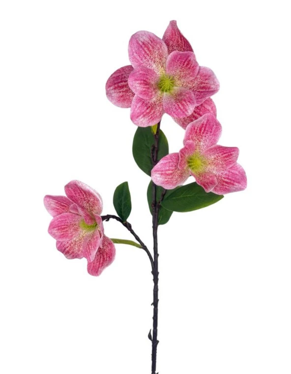 Nettenevime Yapay Çiçek Pembe Çilli Manolya Islak Doku 3 Kafalı Uzun Dal Çiçek Flowers 95cm
