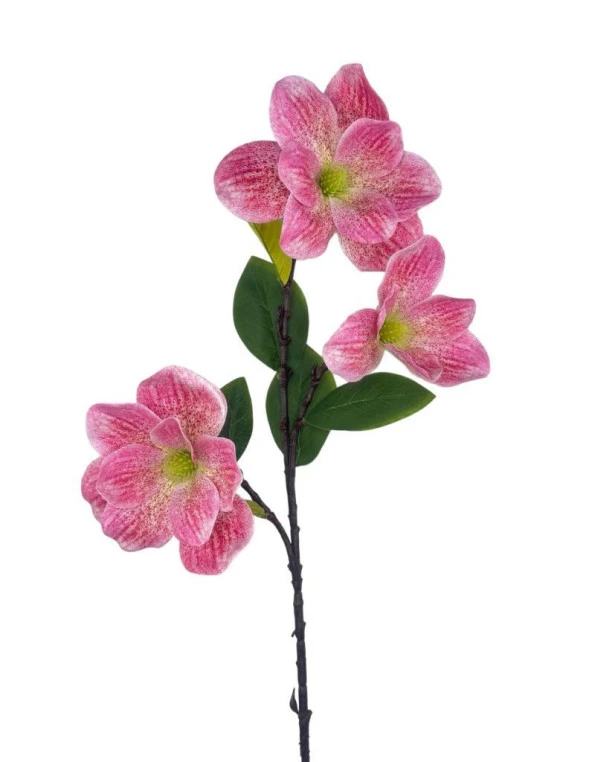 Nettenevime Yapay Çiçek Pembe Çilli Manolya Islak Doku 3 Kafalı Uzun Dal Çiçek Flowers 95cm - Resim 3
