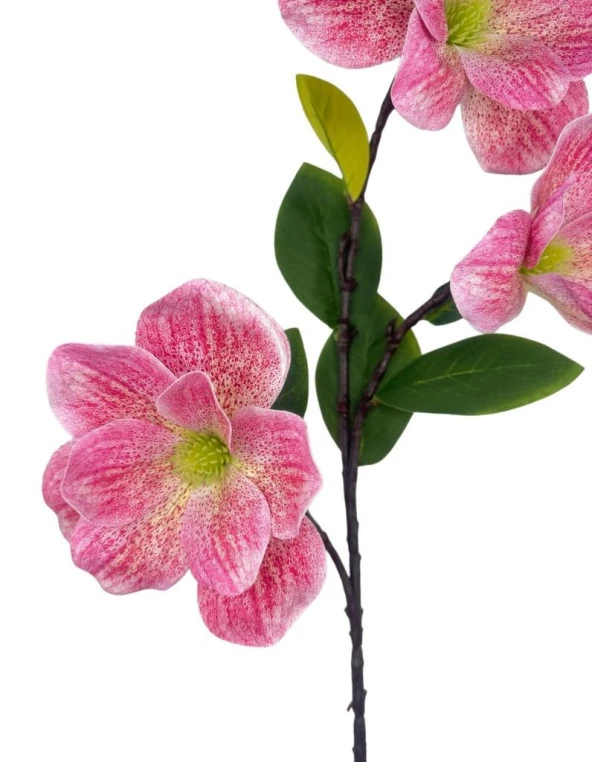 Nettenevime Yapay Çiçek Pembe Çilli Manolya Islak Doku 3 Kafalı Uzun Dal Çiçek Flowers 95cm - Resim 5