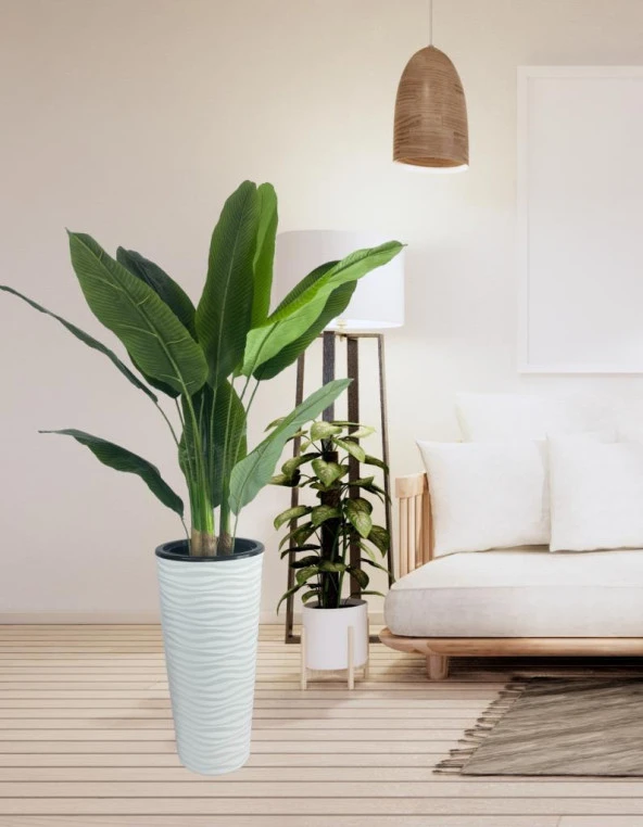 Yapay Starliçe Muz Ağacı Beyaz Kumsal Vazoda Muz Ağacı Yapay Starliçe 150cm 12 Yaprak - 3