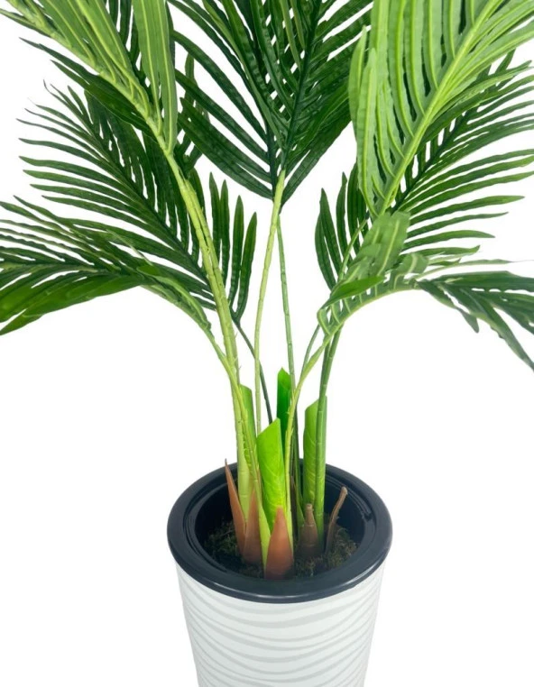 Nettenevime Yapay Areka Palmiye Ağacı Beyaz Kumsal Vazoda Yapay Ağaç 150cm 10 Yaprak - Resim 4