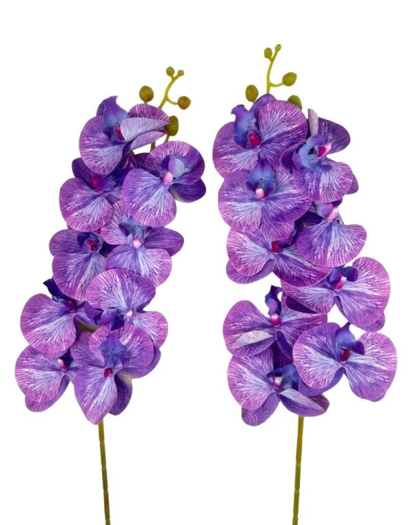 Nettenevime Yapay Çiçek Lila Damarlı Islak Orkide Gerçeksi Doku Uzun Dal 90 cm ürün görseli 1