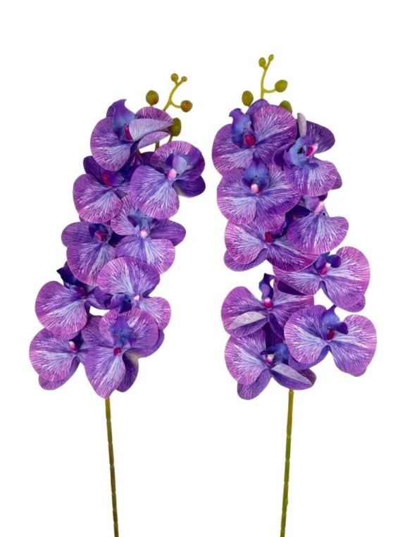 Nettenevime Yapay Çiçek Lila Damarlı Islak Orkide Gerçeksi Doku Uzun Dal 90 cm - Resim 2