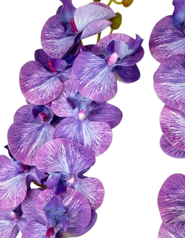 Nettenevime Yapay Çiçek Lila Damarlı Islak Orkide Gerçeksi Doku Uzun Dal 90 cm - Resim 3