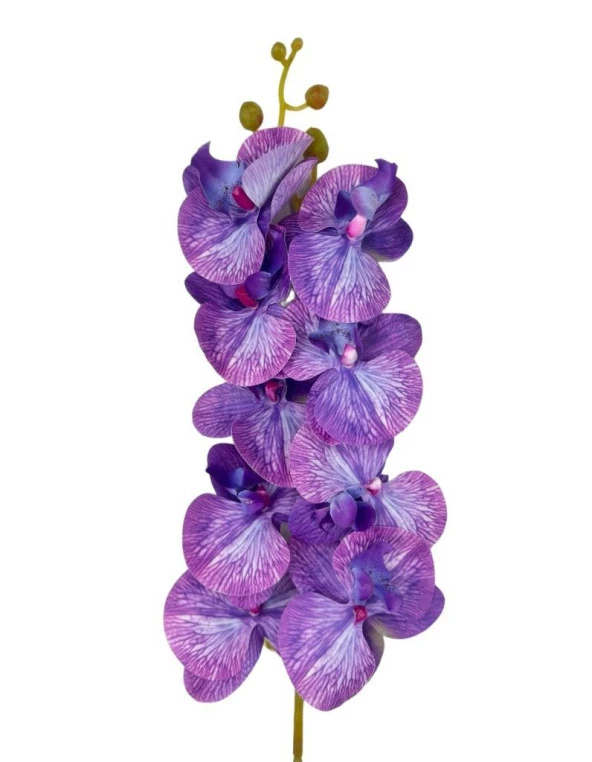 Nettenevime Yapay Çiçek Lila Damarlı Islak Orkide Gerçeksi Doku Uzun Dal 90 cm - Resim 4