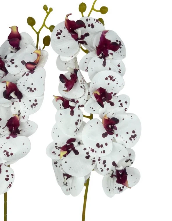Nettenevime Yapay Çiçek Çilli Bordo Beyaz Islak Orkide Gerçeksi Doku Uzun Dal 90 cm - 2