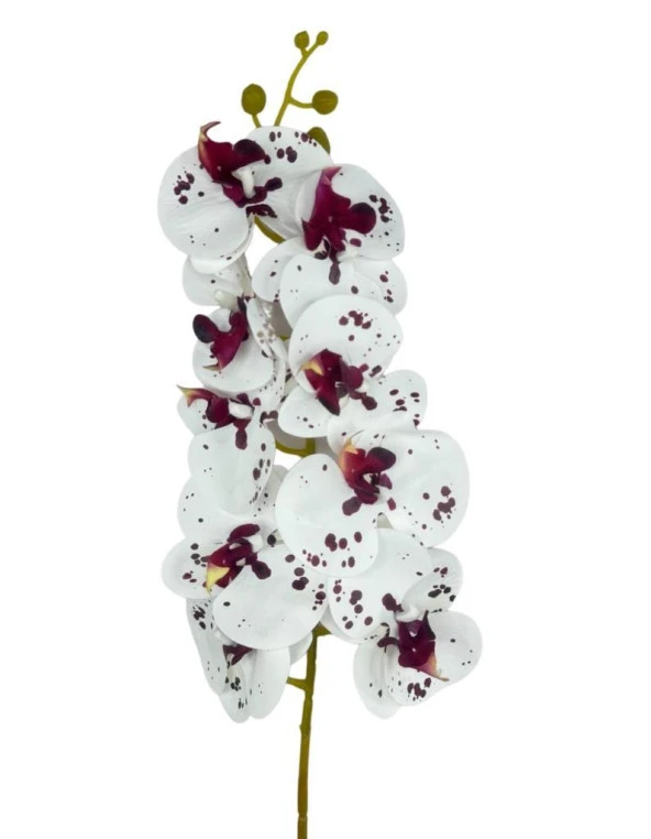 Nettenevime Yapay Çiçek Çilli Bordo Beyaz Islak Orkide Gerçeksi Doku Uzun Dal 90 cm - 3