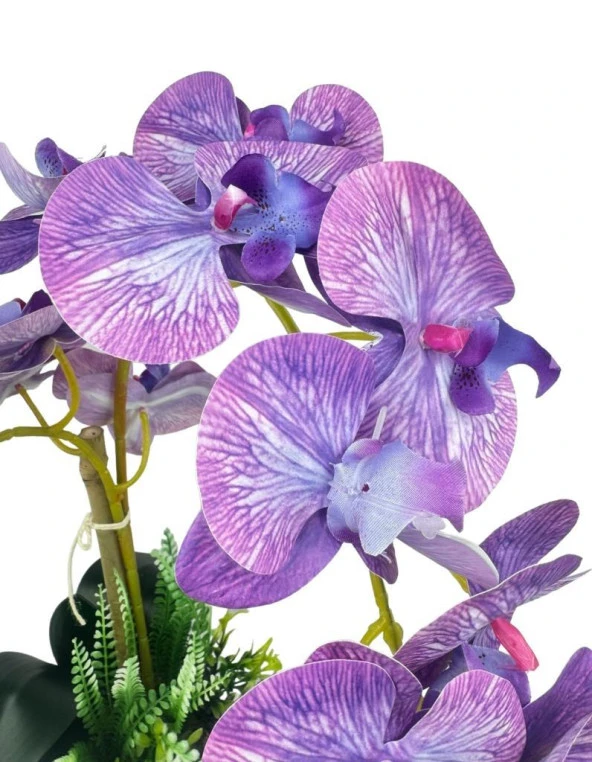 Nettenevime Yapay Çiçek 2li Lila Damarlı Islak Orkide Seramik Saksıda Orkide 60cm - 3