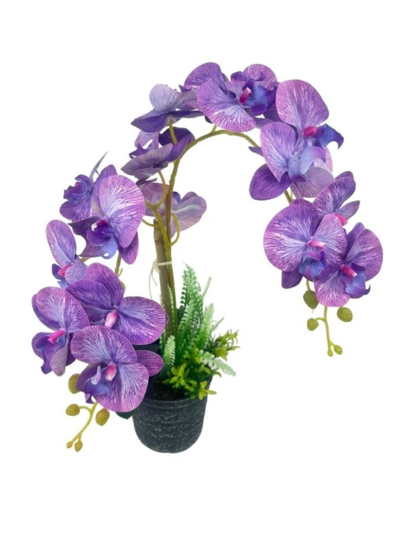 Nettenevime Yapay Çiçek 2li Lila Damarlı Islak Orkide Seramik Saksıda Orkide 60cm - 5