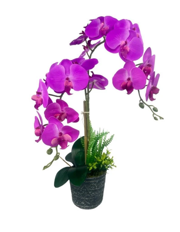 Nettenevime Yapay Çiçek 2li Fuşya Islak Orkide Seramik Saksıda Orkide 60cm - Resim 4