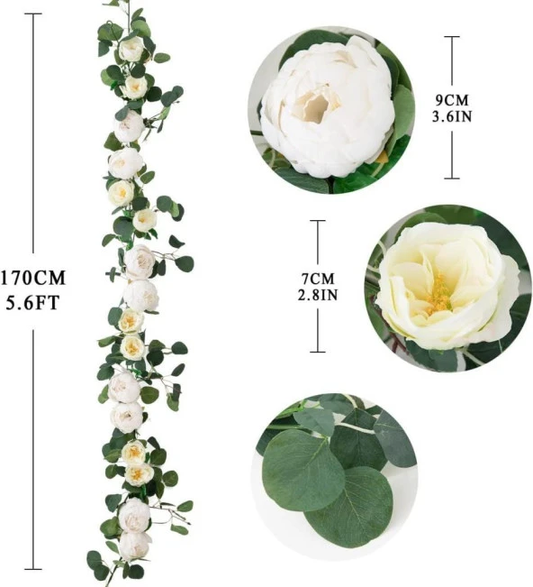 Nettenevime Yapay Çiçek Sarkan Ve Dolanan Beyaz Krem Şakayık Gül Okaliptus Yapay Sarmaşık Masa Çiçeği - Resim 4