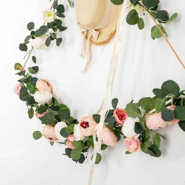 Nettenevime Yapay Çiçek Sarkan Ve Dolanan Krem Somon Pembe Şakayık Okaliptus Yapay Sarmaşık Masa Çiçeği - 2