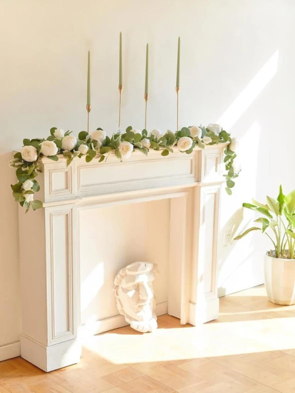 Nettenevime Yapay Çiçek Sarkan Ve Dolanan Beyaz Krem Şakayık Gül Okaliptus Yapay Sarmaşık Masa Çiçeği - Resim 5