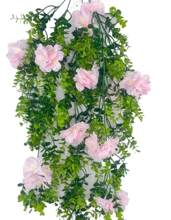Nettenevime Yapay Çiçek Sarkan Pembe Çiçekli Şimşir Okaliptus Yapay Sarmaşık - Resim 3