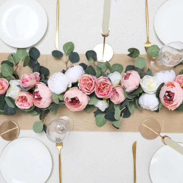 Nettenevime Yapay Çiçek Sarkan Ve Dolanan Krem Somon Pembe Şakayık Okaliptus Yapay Sarmaşık Masa Çiçeği - 5