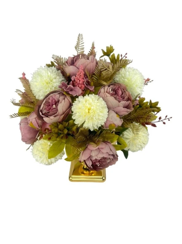 Nettenevime Yapay Çiçek Aranjmanı Büyük Boy Gülkurusu Krem Tonlar Gold Vazolu Arajman Nişan Kız İsteme Çiçeği - 3