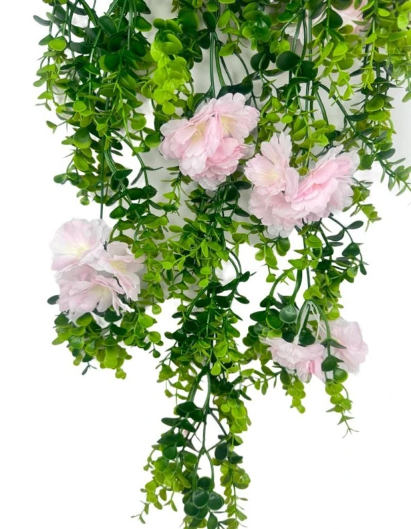 Nettenevime Yapay Çiçek Sarkan Pembe Çiçekli Şimşir Okaliptus Yapay Sarmaşık - Resim 5