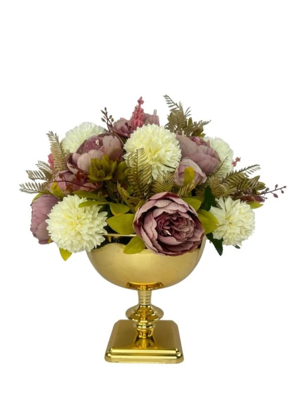Nettenevime Yapay Çiçek Aranjmanı Büyük Boy Gülkurusu Krem Tonlar Gold Vazolu Arajman Nişan Kız İsteme Çiçeği - 4