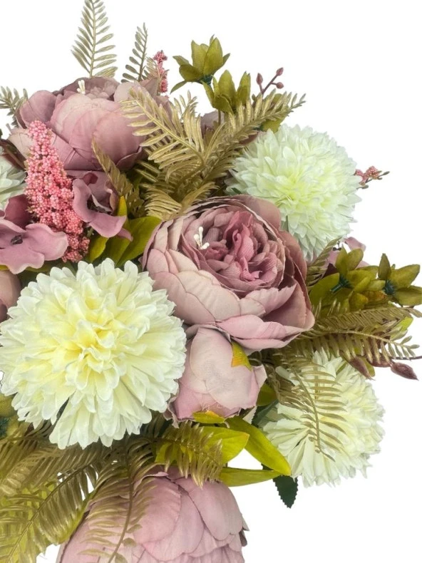 Nettenevime Yapay Çiçek Aranjmanı Büyük Boy Gülkurusu Krem Tonlar Gold Vazolu Arajman Nişan Kız İsteme Çiçeği - 5