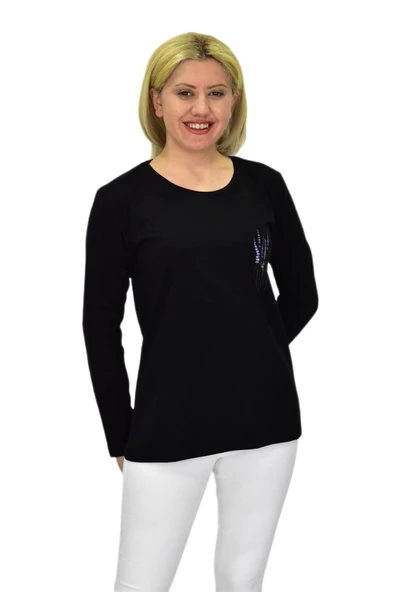 Kadın Uzun Kol Penye Tişört BGL-ST03689 - Resim 6