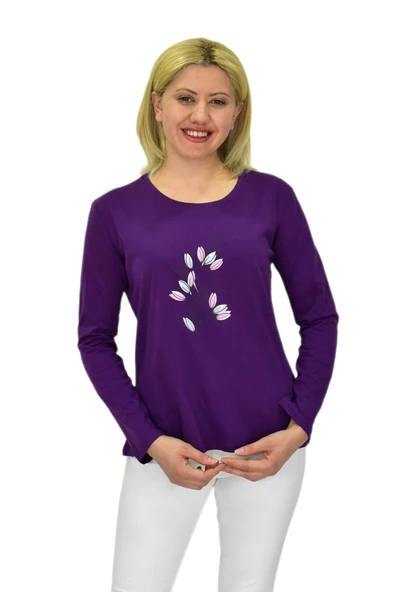 Kadın Uzun Kol Penye Tişört BGL-ST03689 - Resim 2