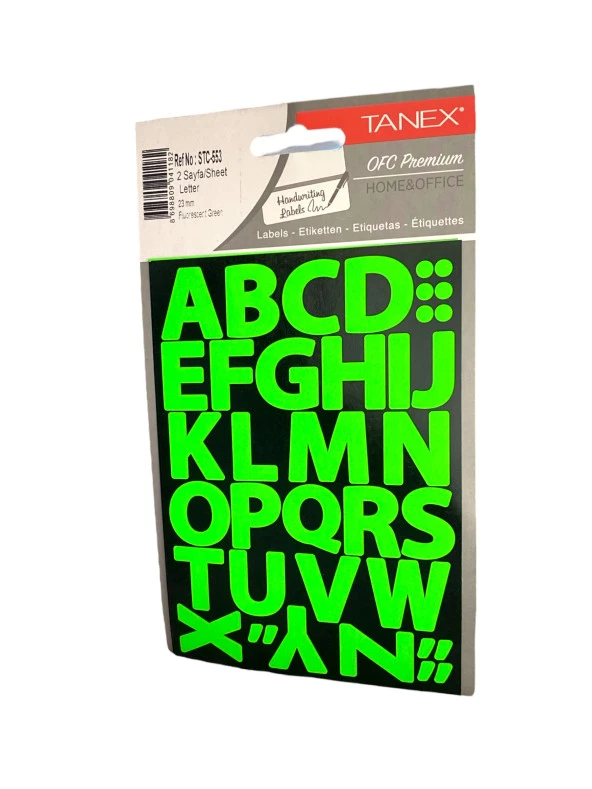 Tanex Stc-553 Harf Etiket 23 Mm – Neon Yeşil (2 Syf)