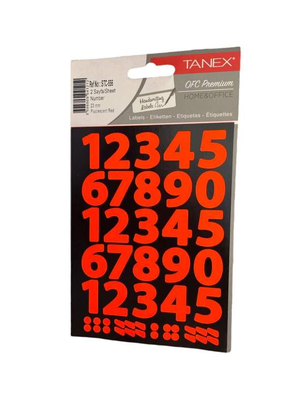 Tanex Stc-556 Rakam Etiket 23 Mm – Neon Kırmızı (2 Syf)