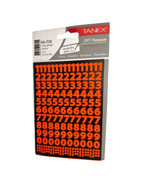 Tanex Stc-566 Rakam Etiket 10 Mm – Neon Kırmızı (2 Syf)