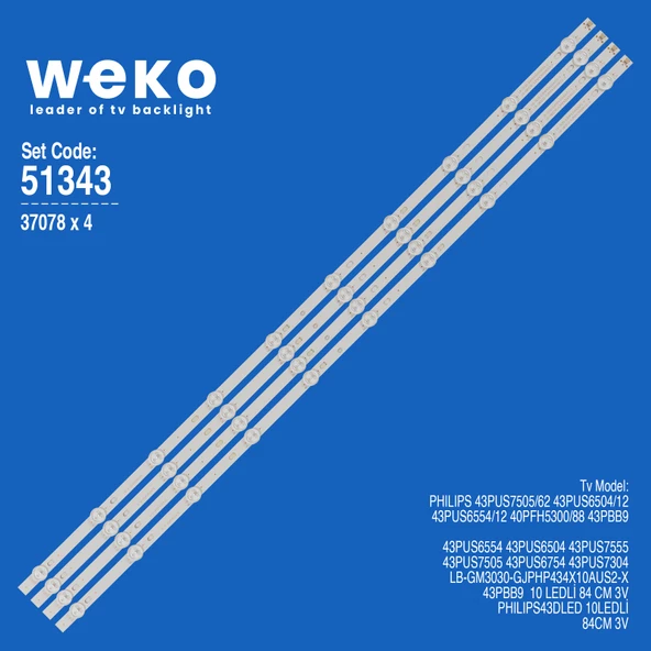 WKSET-6343 37078X4 LB-GM3030-GJPHP434X10AUS2-X  4 ADET LED BAR