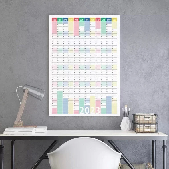 2025 Yıllık Planlayıcı Duvar Takvim Kırmızı Yeşil Mavi Çizgili Yearly Wall Planner