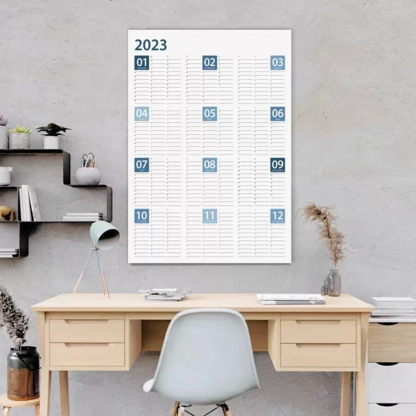 2025 Yıllık Planlayıcı Duvar Takvim Mavi Renk Yearly Wall Planner