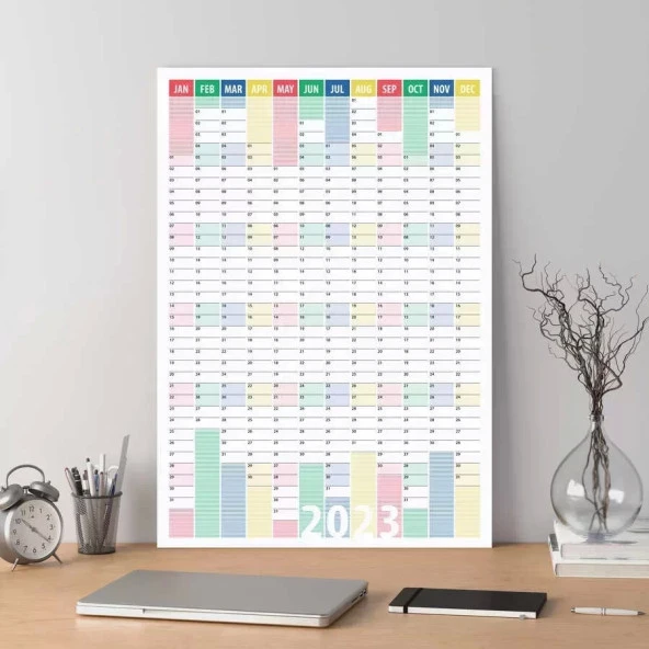2025 Yıllık Planlayıcı Duvar Takvim Kırmızı Yeşil Mavi Çizgili Yearly Wall Planner - 4