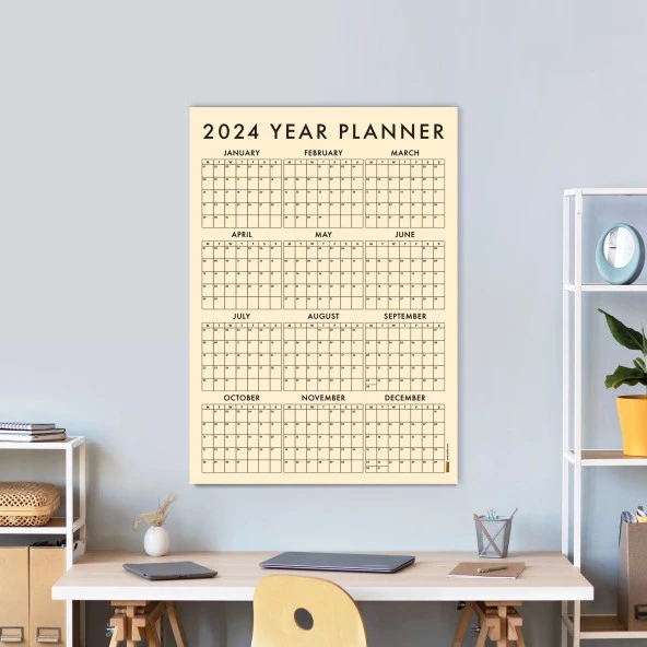 Krem Renk 2025 Yıllık Planlayıcı Duvar Takvimi, 2025 Takvim, Yıllık Plan, Aylık Planlayıcı