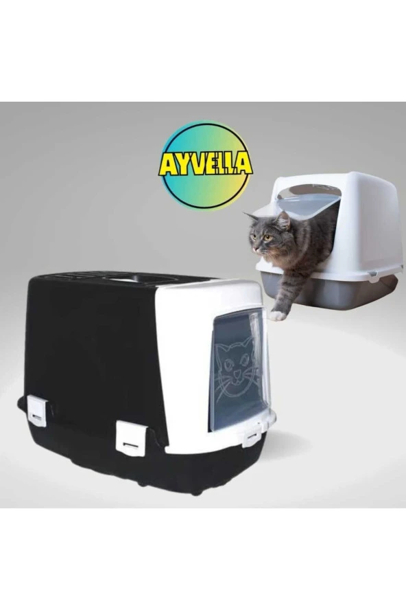 Büyük Boy Kapalı Kedi Tuvaleti Kürek Hediye Karbon Filtre Hediye 38x60x40 Kapalı Kedi Tuvaleti Xxl - Resim 3