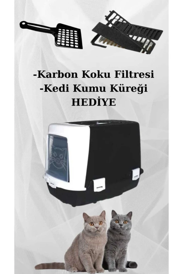 Büyük Boy Kapalı Kedi Tuvaleti Kürek Hediye Karbon Filtre Hediye 38x60x40 Kapalı Kedi Tuvaleti Xxl - Resim 5
