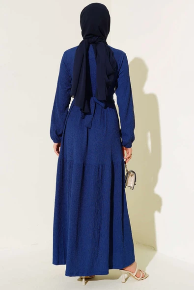 Bürümcük Kat Kat Elbise Lacivert - Resim 3