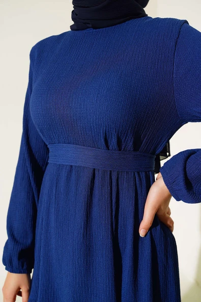 Bürümcük Kat Kat Elbise Lacivert - Resim 4