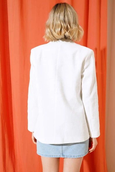 Cep Kapaklı Blazer Ceket Ekru - 3