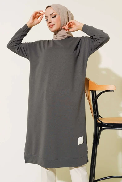 Armalı Uzun Basic Tunik Füme - Resim 2