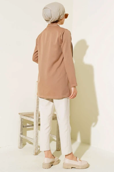 Şal Yaka Basic Ceket Camel - Resim 3