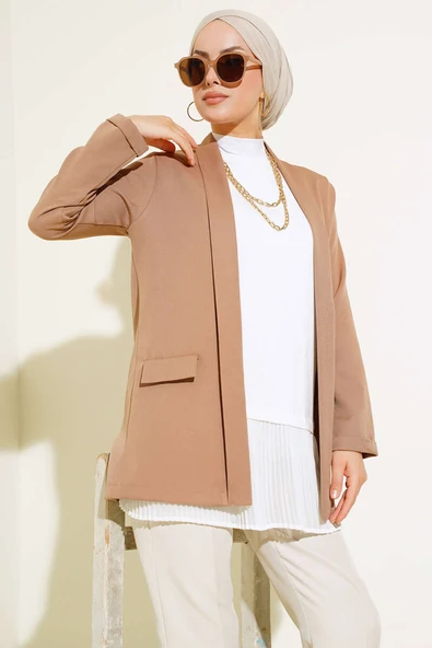 Şal Yaka Basic Ceket Camel - 1