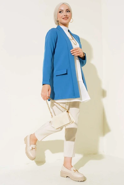 Şal Yaka Basic Ceket İndigo - Resim 2