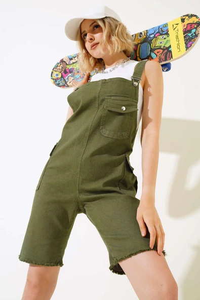 Paça Püsküllü Şortlu Slopet Haki - Resim 2