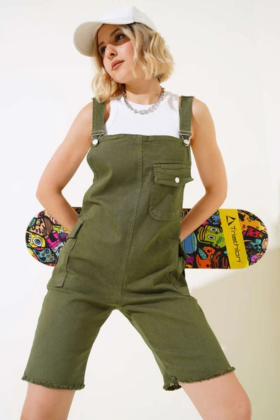 Paça Püsküllü Şortlu Slopet Haki ürün görseli 1