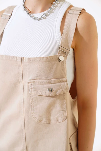 Paça Püsküllü Şortlu Slopet Bej - Resim 4