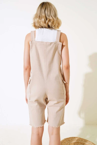 Paça Püsküllü Şortlu Slopet Bej - Resim 3