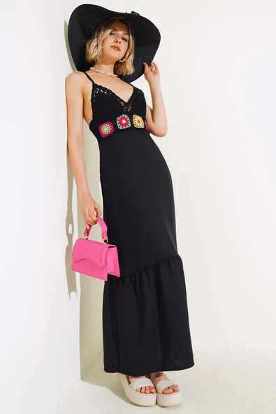 Büstiyer Dantelli Elbise Siyah ürün görseli 1