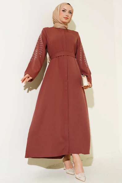 Kolu Taş Süslemeli Ferace Burgonya